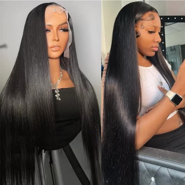 Maxine34 Inch HD Lace Front Wigs Human Hair Pre Plucked 13X4 HD Lace Front Human Hair Wig with Baby Hair 180 Density Straight Lace Front Wigs for Black Women Glueless Frontal Wig Human Hair