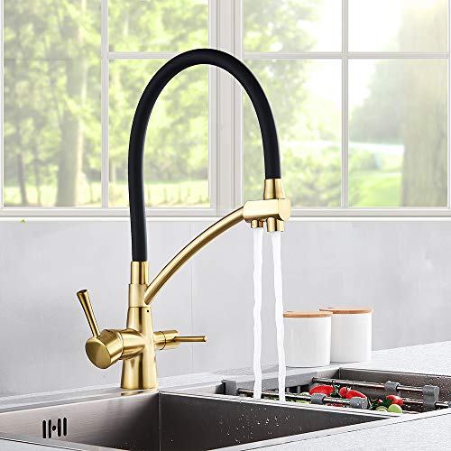 Grúa de agua pura premium en oro cepillado con sistema de filtrado para cocina 3