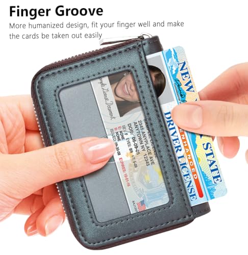 Image of FurArt Zipper Wallet Women, RFID Blocking Credit Card Wallet, Business Card Holder, Compact Size KeyChain Wallet, Pearl Gray, small, Classic