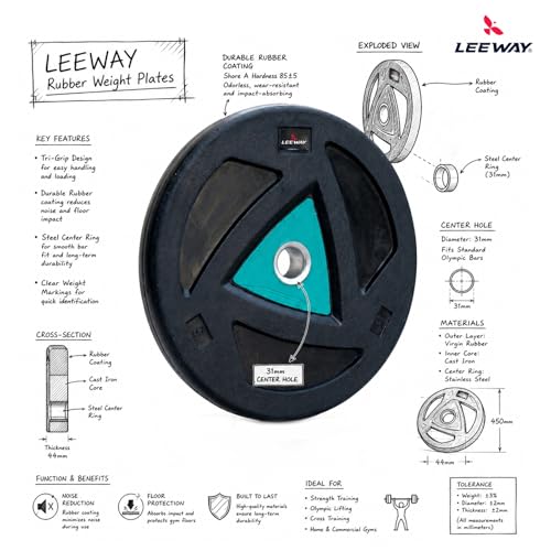 Image of Leeway 40kg Combo | Home Gym Set for Men | Barbell Rod with Plates and Dumbbell Set | Rubber Weight Plates, 3 Ft Curl + 5 Ft Rod (28mm) | Gym Equipments Zym, Jim ka Saman (40kg Set (2.5X4+7.5X4))