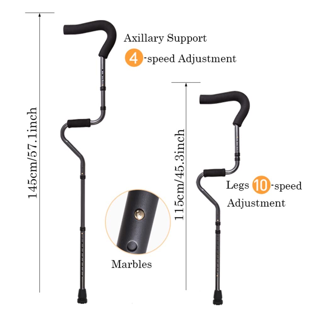 Crutches Stampelle Ortopediche Regolabile per Adulti(x2 unità),Stampelle Ascellari Pieghevole in Alluminio a Forma di S con Impugnatura Ergonomica,Comodo e Sicuro(Altezza Adatta: 150~190cm)