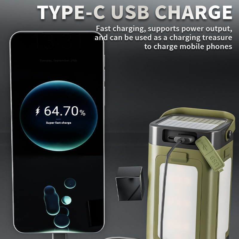 Miniatura 6 de Linterna LED plegable para exteriores, luz de campamento recargable con energía solar, linterna portátil, 6 modos de iluminación, linterna portátil