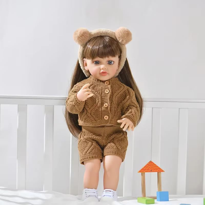 Real Baby Dolls, Full Silicone Body Musical Reborn Doll, Big Size Realistic Newborn Baby Doll with Cloth, Nipple Bottle, Dipper Magnetic Pacifier Gift for Girls Toys for Kids