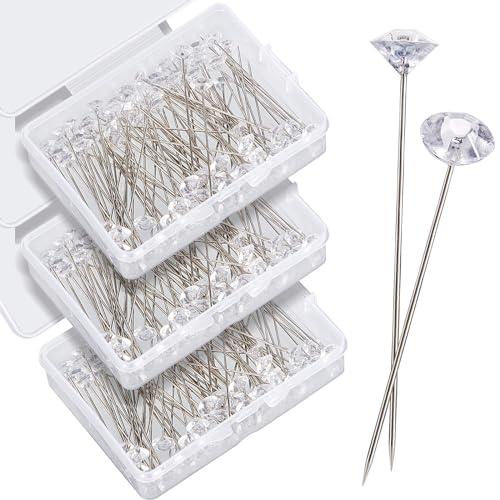 Outus 300 Pieces Diamond Pins for Bouquet 2 Inch Rhinestones Corsages Pins Crystals Gems Floral Diamond for Mothers Day Flower Wedding Bouquet Bridal Hair Accessories Jewelry Decor DIY Craft Sewing