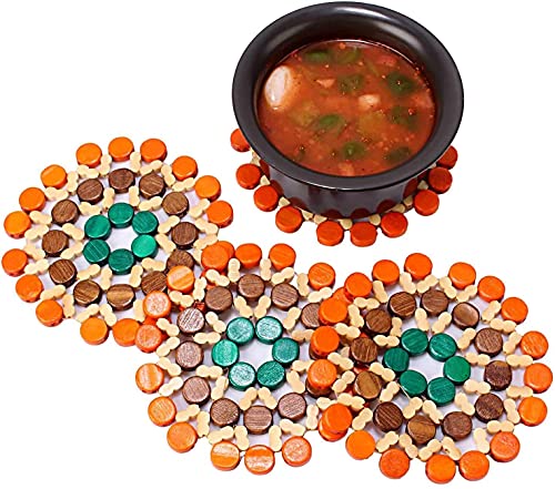 Nirgun Empex Flower Design Wooden Coaster Place Mat Round Shape Hot Pot Holder Bamboo Heat Insulation Pad for Kitchen Countertop Dinning Table Accessories Serveware Rest Office, Home (Pack of 2 Piece)