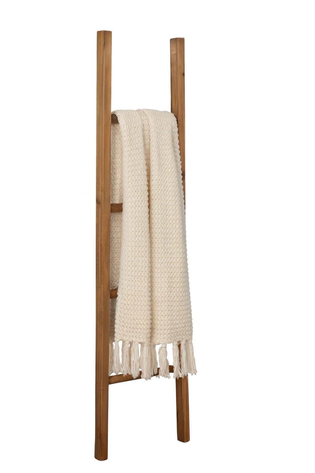 Biscottini Porta asciugamani in legno da terra 129x34,5x5 cm - Scala Appendi asciugamani da Parete - Scaletta Portasciugamani da Bagno Stile Moderno - Scala Decorativa Appendiabiti in legno massello