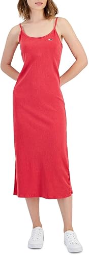 Tommy Jeans Robe midi côtelée délavée, écarlate, Taille M