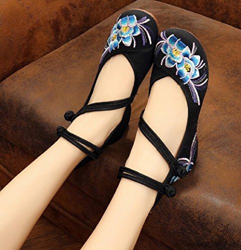 Lazutom Women Chinese Style Vintage Embroidery Rubber Sole Wedges Party Dress Shoes2