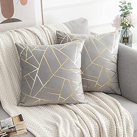 Fundas de Cojines Terciopelo Geométricos con Lámina Dorada Cover