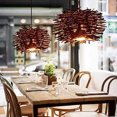 MODEBHD Bamboe hanglamp, rotan decoratieve hanglamp, binnenverlichtingsarmatuur, bruine plafondkroonluchter met verstelbaar koord, voor eetkamer restaurant-geen lamp photo 2