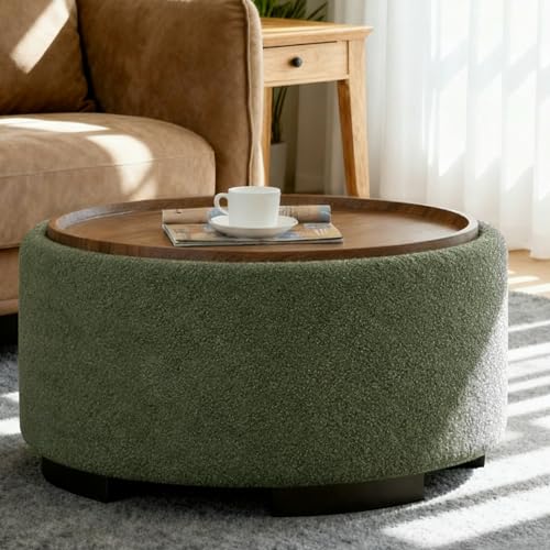 Coziture 29.5 Inch Round Storage Ottoman Coffee Table,Modern Circle Coffee