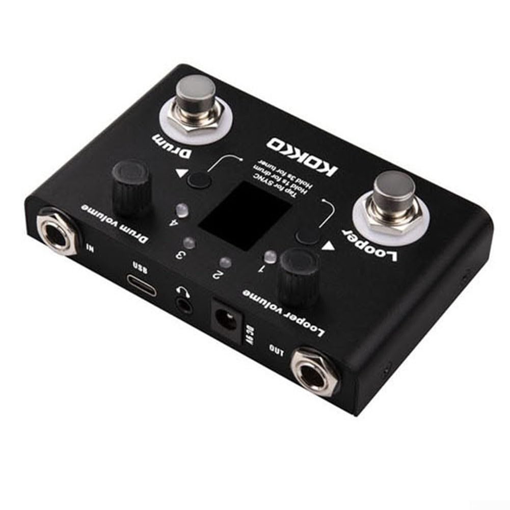 Standard Looper Guitar Pedal, Kokko Drum Machine with 30 Drums, USB Export/Import, 11 Mins Recording