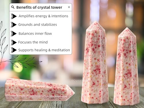 Image of Certified Cinnabarite Crystal Tower Obelisk Point for Chakra, Healing and Balancing - AAA Grade Original Certified Gemstone Agate for Reiki Meditation Yoga Spiritual (3-4 Inches)