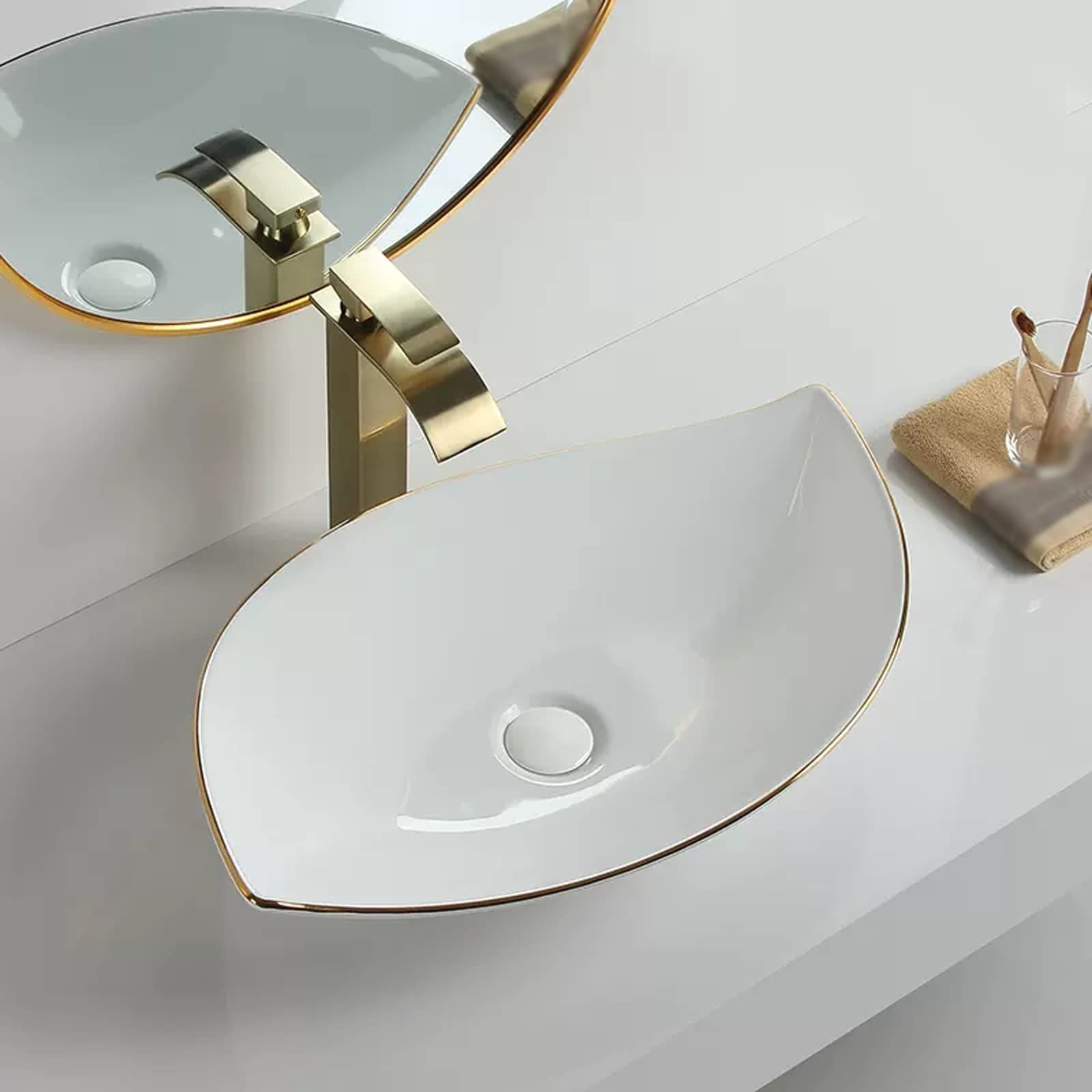 Fregadero de baño Lavabo de baño con recipiente cerámica porcelana blanca