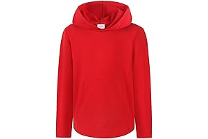 Youth Red Long Sleeve Hoodie Kids Pullover Sporty Solid Warm Casual Sweatshirts