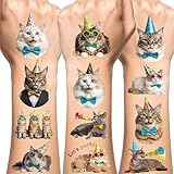 Cat Temporary Tattoos | Birthday Cat Birthday Party Decorations Party Favors Supplies Accessories Décor Stickers Gift Idea For Kids Teen Boy Girl Adult 60Pcs 4 Sheets Pre-cut