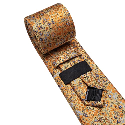 Image of Barry.Wang Floral Ties for Men Flower Necktie with Tie Clip Formal