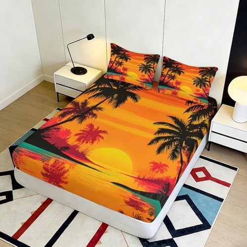 Housse de matelas palmier 3D imprimée en microfibre douce anti-pli - 5