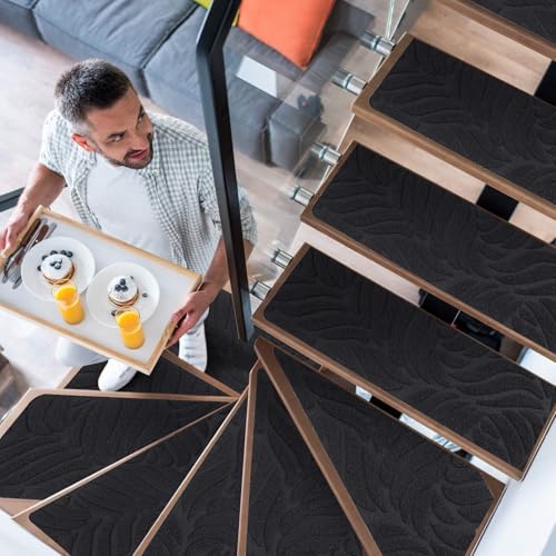 YISUN 15 PCS Stair Carpet, Non-Slip Carpet Stair Treads, Carpet Treads for Stairs Non Skid Rubber Backing Removable Washable Step Runners Perfect for Kids Elders and Pets