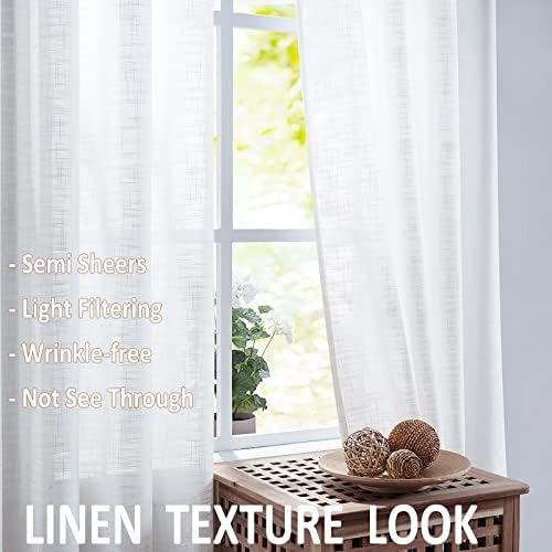 White Sheer Curtains for Guest Bedroom 72" Cross Linen Textured Privacy Window Curtain Sets Elegant Light Filtering Transparent Eyelet Ring Top Drapes for Living Room Patio Parlor 52w 2 Panels