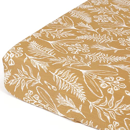 Image of GRSSDER Soft Muslin Crib Sheet 1 Pack, 100% Cotton Crib Sheets for Boys and Girls, Fit Standard Crib Mattresses 52" x 28" Safe and Snug, Yellow Leaves