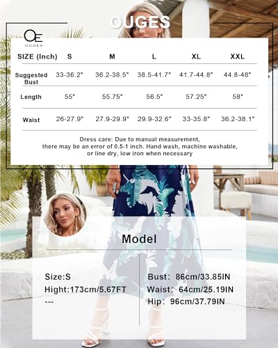 Image of OUGES Womens Summer Maxi Dress V Neck Floral Adjustable Spaghetti Strap Beach Dresses with Pockets