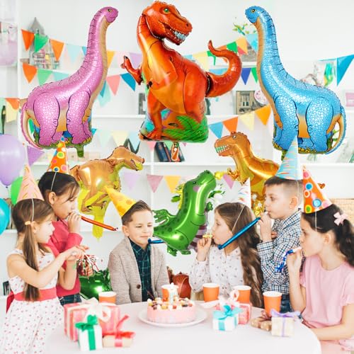 Image of Dinosaur Foil Balloons Set (12-50 in), 7 Pieces Large Dinosaur Aluminum Mylar Balloons for Kids, Giant Cute Birthday Dino Party Decorations for Boys Jungle Dino Theme Baby Shower Decor Supplies