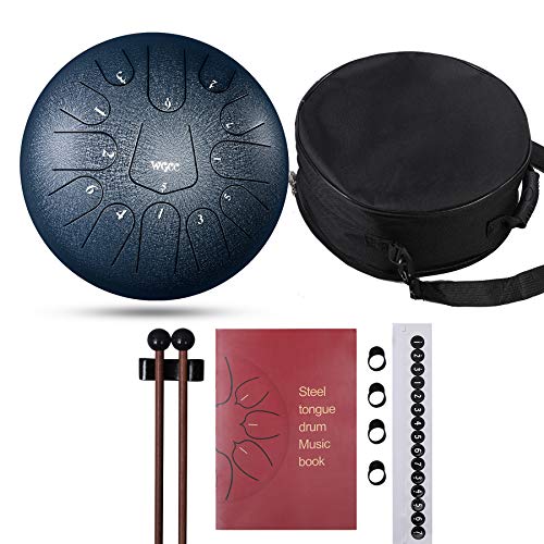 Steel tongue drum, WGCC 12 Inch 13 Notes Percussion Instrument Lotus Hand Pan Drum with Drum Mallets Carry Bag (Dark Blue) - Thumbnail 6