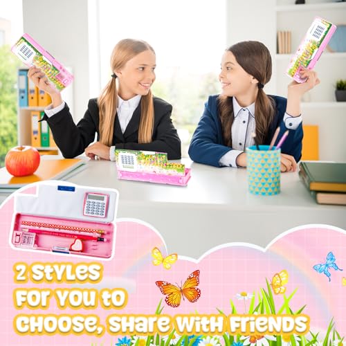 Image of Henoyso Multifunctional Pencil Box for Girls, Flower Pencil Case with Calculator and Sharpener, 2026 Back to School Supplies Organizer for Kids Teens Students, Elementary Classroom Gift