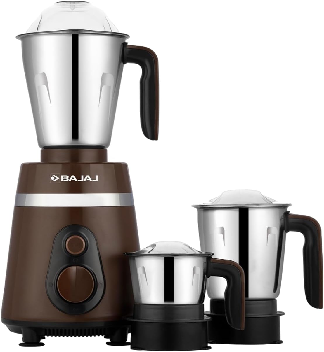 Bajaj Ninja Series Powergrind 1000 W Mixer Grinder With 3 Jars (Stainless Steel Jars) | DuraCut Blades For Lifetime Grinding | Double Ball Bearing 1000W Motor | 1 Yr Warranty【Brown/Chrome】