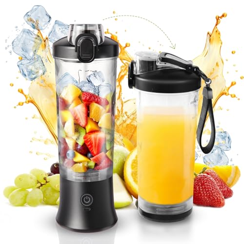 Portable Blender for Smoothies, 20oz Rechargeable Small Smoothie Blender with 6 Stainless Steel Blades, Travel Lid, Electric Protein Shaker Bottle for Juices, Shakes, Gym, Travel, Office, Kitchen