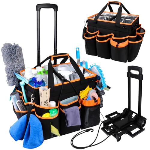 Rolling Cleaning Caddy with Wheels& Built-in Board, Extra Large C...