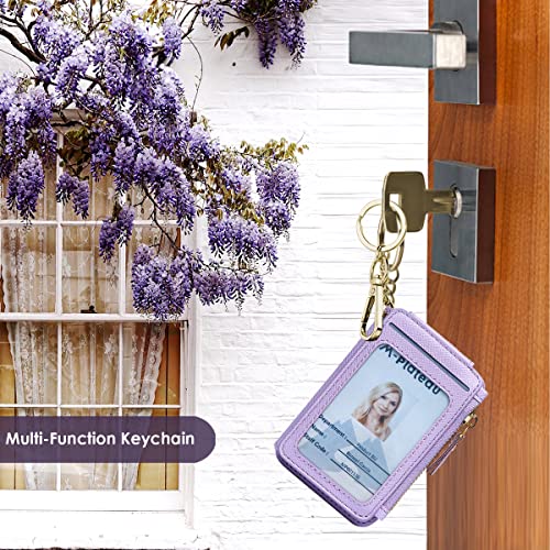 Image of Keychain wallet, Rfid Blocking Credit Card Holder Leather, Zipper Card Case for Women, Lavender, Small, Handy