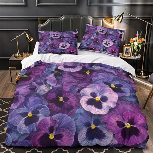 Parure de lit fleurs violettes en microfibre respirante Super King size