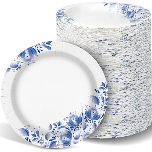 Charmount 10 Inch Large Blue Paper Plates, 300pcs Disposable Plates