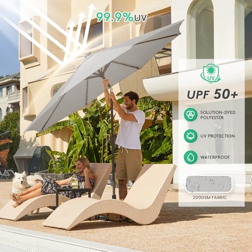 Image of JEAREY 9FT Outdoor Patio Umbrella with Solar Lights, LED Lighted Pool Umbrella with Tilt and Crank, Outdoor Table Umbrellas for Deck, Yard & Market (Light Grey)