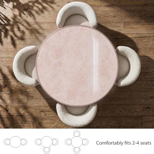 Image of 31.5 inchTulip Table, Sintered Stone Small Round Dining Tables&Metal Edge&Base | Small Modern Circle Dining Table for 2-4 Person ,Bistro Tables for Dining Room /Kitchen /Restaurants /Small Spaces /Marble Pink