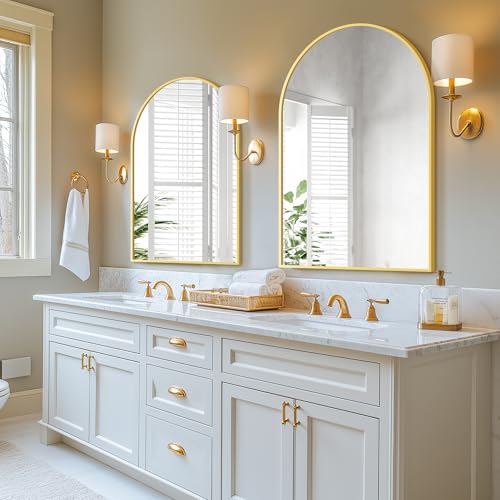 Arched Wall Mirror for Bathroom,Mirrors for Wall,28''x40'',Vanity Mirror for Bedroom Dresser, Entryway, Living Room, Metal Frame (28''x40'',Gold)