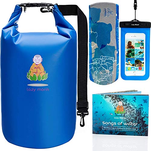 Lazy Monk Dry Bags Waterproof | Water Proof Bag Backpack | Best Kayak & Travel Sack Accessories with Phone Case Kayaking Fishing Proof Ski Swimming River Trip Float Short Tubing Surf