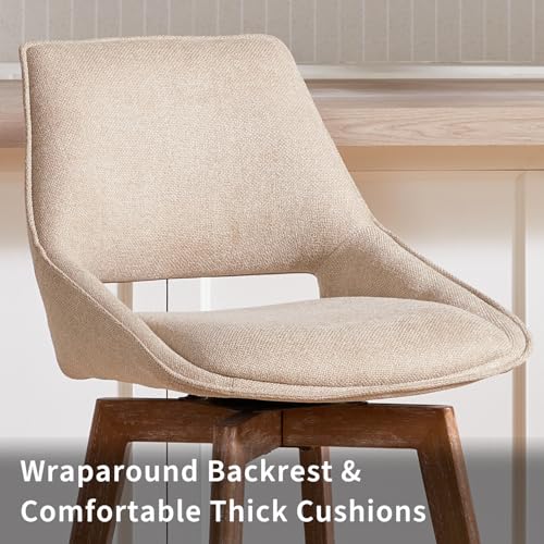 Butacos giratorios de altura para barra, set de 3 unidades color arena, patas de madera maciza, asiento acolchado en tela, ideales para islas de cocina y bares domésticos miniatura 6