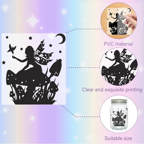 CREATCABIN 12Pcs Fairy Silhouettes Mason Jar Decor Angel Lantern Laser Cutouts Ornaments Pvc Scrapbook Embellishment for Wall Windows Glass Cars Decor DIY Craft Gift Xmas Black 3.9x3.5Inch(No Sticker) - Image 3