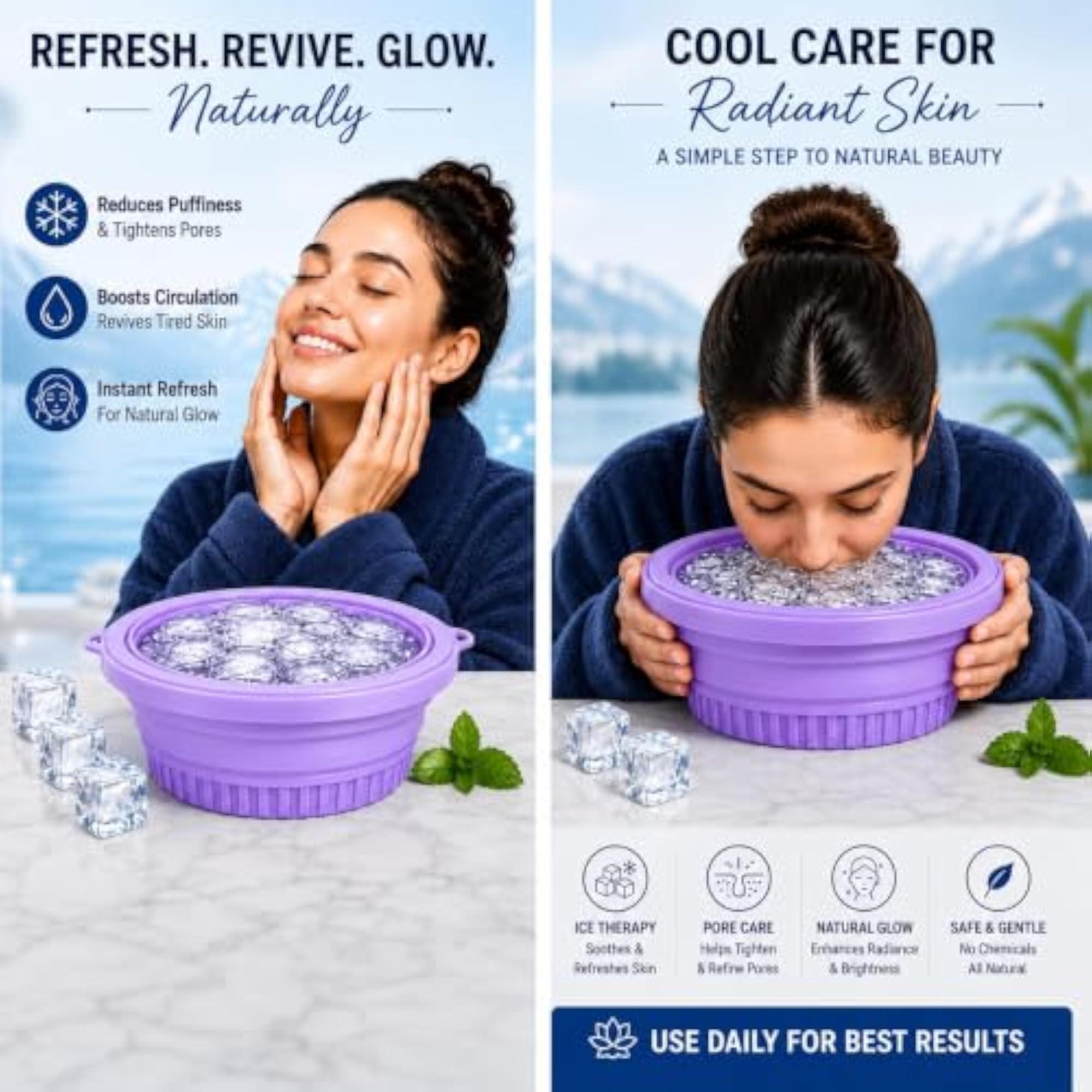 Silicone Collapsible Face Bowl with Built-in Ice Tray, Modern Style