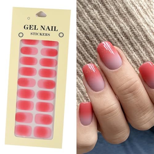 lulir Semi Cured Gel Nail Strips 16 Wraps, UV/LED Free, Pink, Salon-Quality, Long Lasting, Easy to Apply & Remove, Includes 2 Prep Pads, Nail File & Wooden Stick