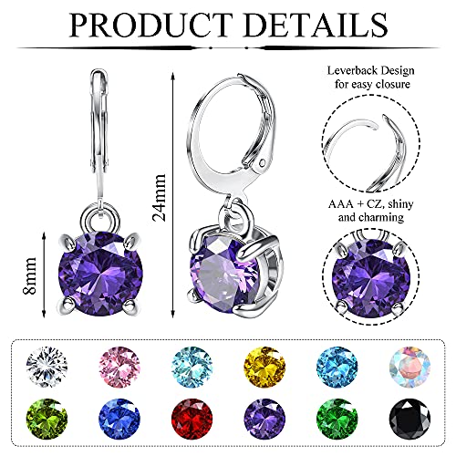 JOERICA 12 Pairs Leverback Dangle Earrings for Women Stainless Steel Dangle Hoop Earrings Set Multi Colored 8mm Cubic Zirconia Earrings4