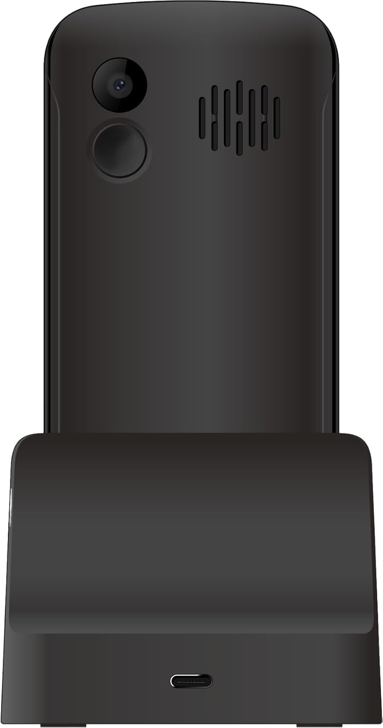 Telefono cellulare per anziani 4G con tasti grandi e pulsante SOS, base di ricarica, Dual SIM, batteria 1700 mAh, display 2,31", volume alto, facile da usare, Maxcom MM443 nero