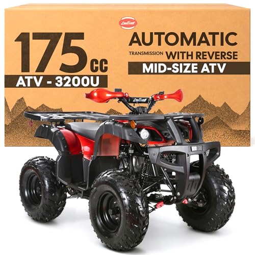 Coolster 175cc ATV for Kids & Adults, Red - Gas Powered Automatic 4 Wheeler Quad with Electric Start, ATV-3200U