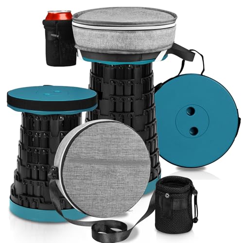 Image of Upgraded Collapsible Stool with 3 Slides Load Capacity 660lbs, Folding Camping Stool with 3-in-1 Carry Bag, Lightweight Sturdy Retractable Suitable for Camping Fishing Hiking BBQ (Blue-green)