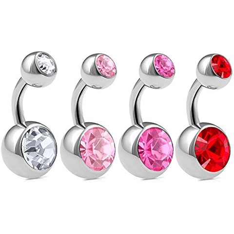 bodyjewellery 4pcs 14g 1/4 Short Belly Button Rings Navel Jewelry Steel Crystals Bars Earring Non Dangle Banana Piercing Studs ACPA Cover