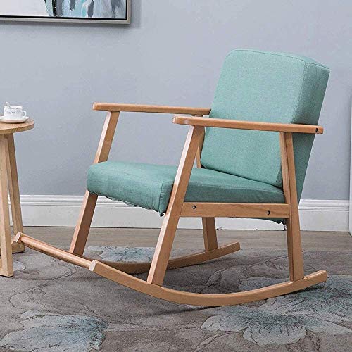 CHICAI schommelstoel - gestoffeerde schommelstoel, moderne hoge rugleuning fauteuil, comfortabele tuimelstof gewatteerde zitting houten basis (kleur: bruin) - Afbeelding 4