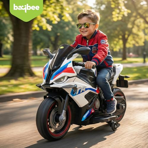 Image of Baybee BTR Baby Battery Operated Bike for Kids with Hand Accelerator USB Bluetooth, Rechargeable Rideon Toy Bike with RGB LED Light & Music, Baby Electric Bike for Kids 3+ Years Boys Girls (White)